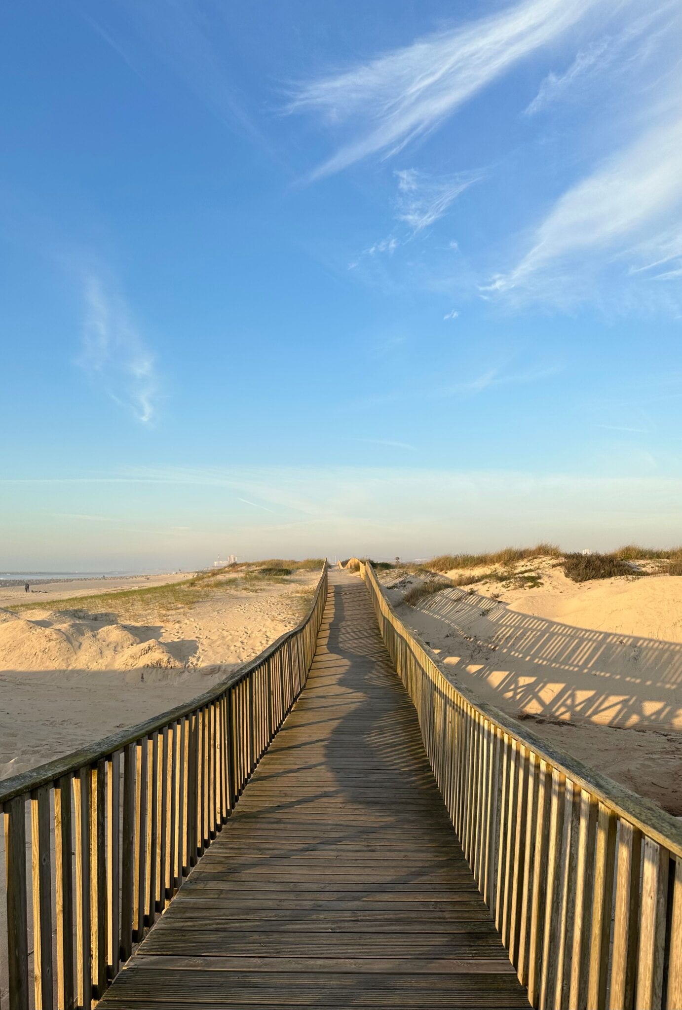 Wooden boardwalk leading to the beach at Grayton Beach State Park at golden hour