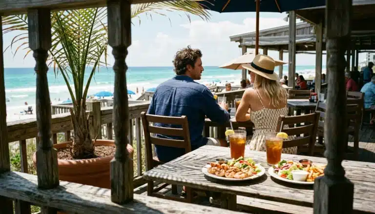 Beachside terrace dining in Blue Mountain Beach, a scene for our blue mountain beach travel guide