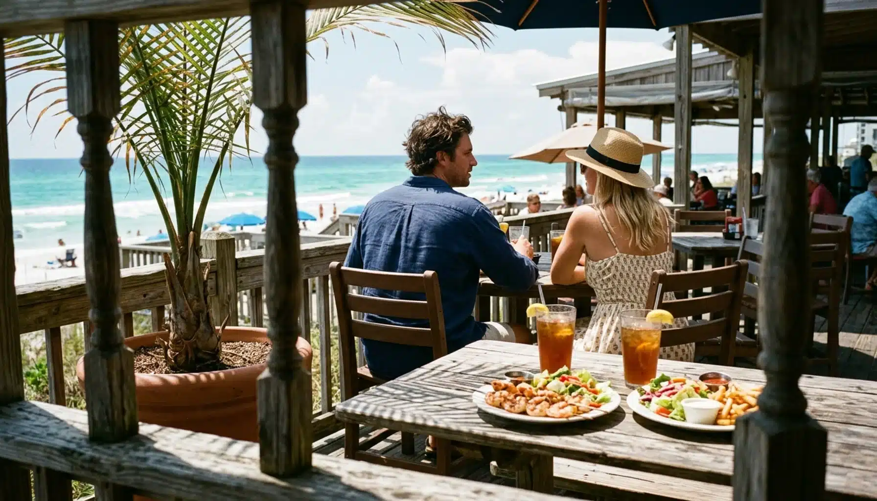 Beachside terrace dining in Blue Mountain Beach, a scene for our blue mountain beach travel guide