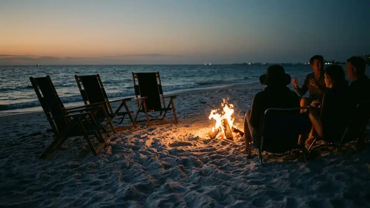 Beach bonfire evening, a favorite of outdoor activities Blue Mountain Beach travelers