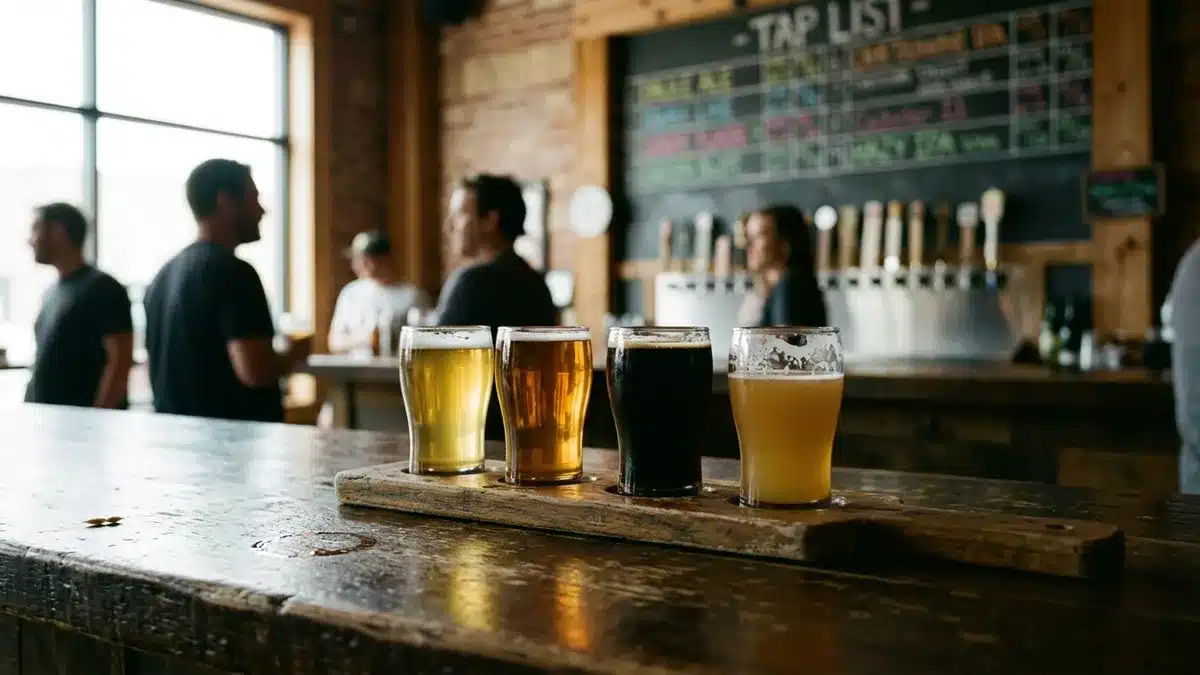 Craft beer flight on a self-guided brewery tour near Blue Mountain Beach