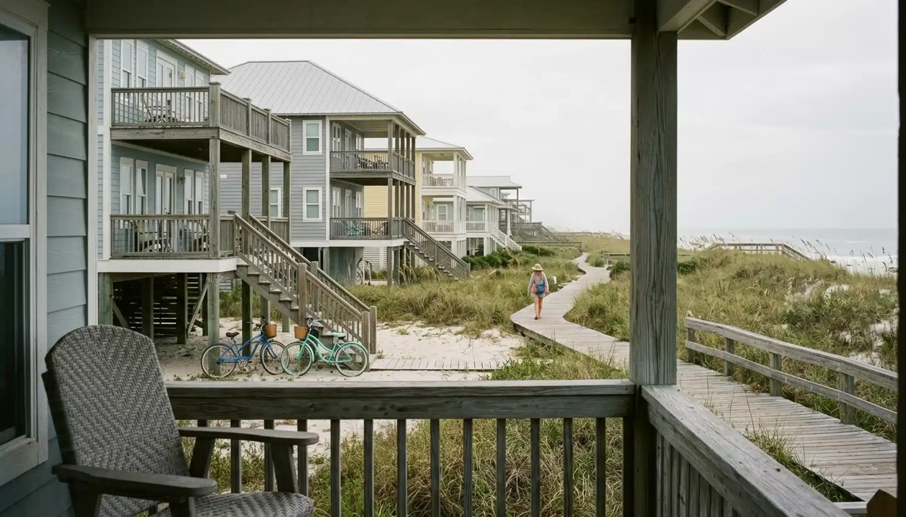 Beach houses along a dune walkover in Blue Mountain Beach, one place to stay once your questions are answered