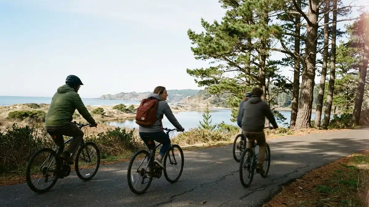 Biking a 30A trail during a bachelorette party Blue Mountain Beach weekend