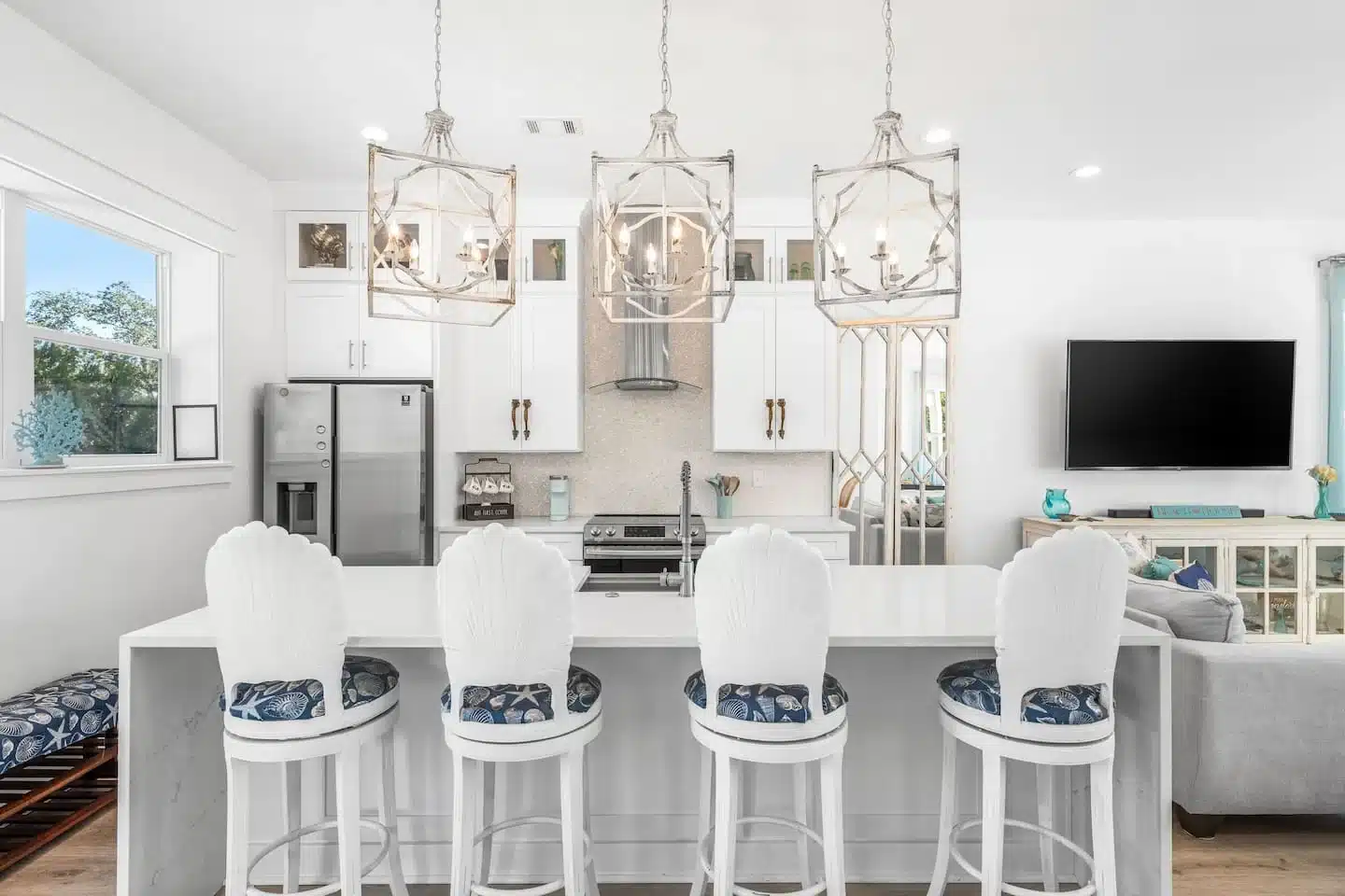 Ocean Breeze kitchen island, a group-friendly space when you book direct vs Airbnb